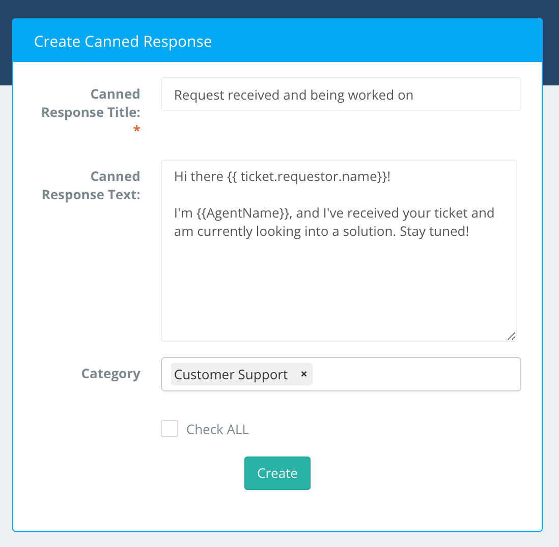 Create a personal canned response Request Tracker Pro